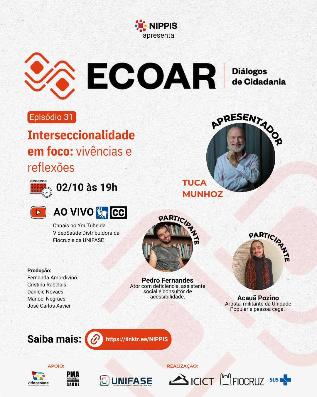 Imagem de divulgação do 31o episódio Ecoar,com desenhos ao fundo, logos, escrito 'Interseccionalidade em foco: vivências e reflexões'