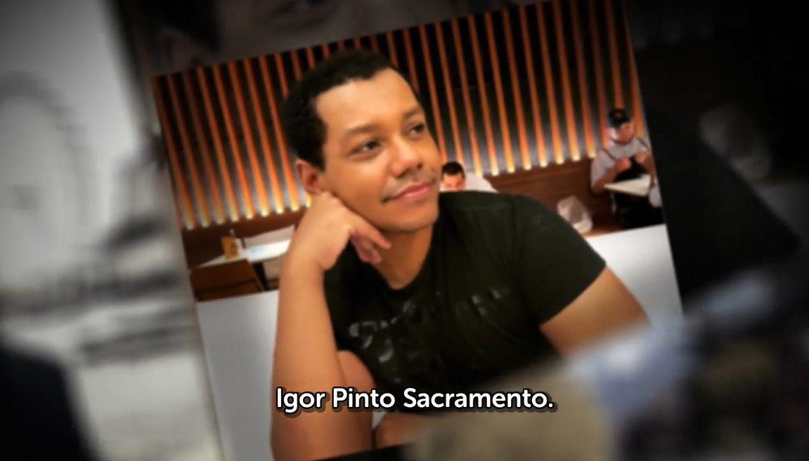 Frame de vídeo de homenagem, com foto do pesquisador Igor Sacramento.