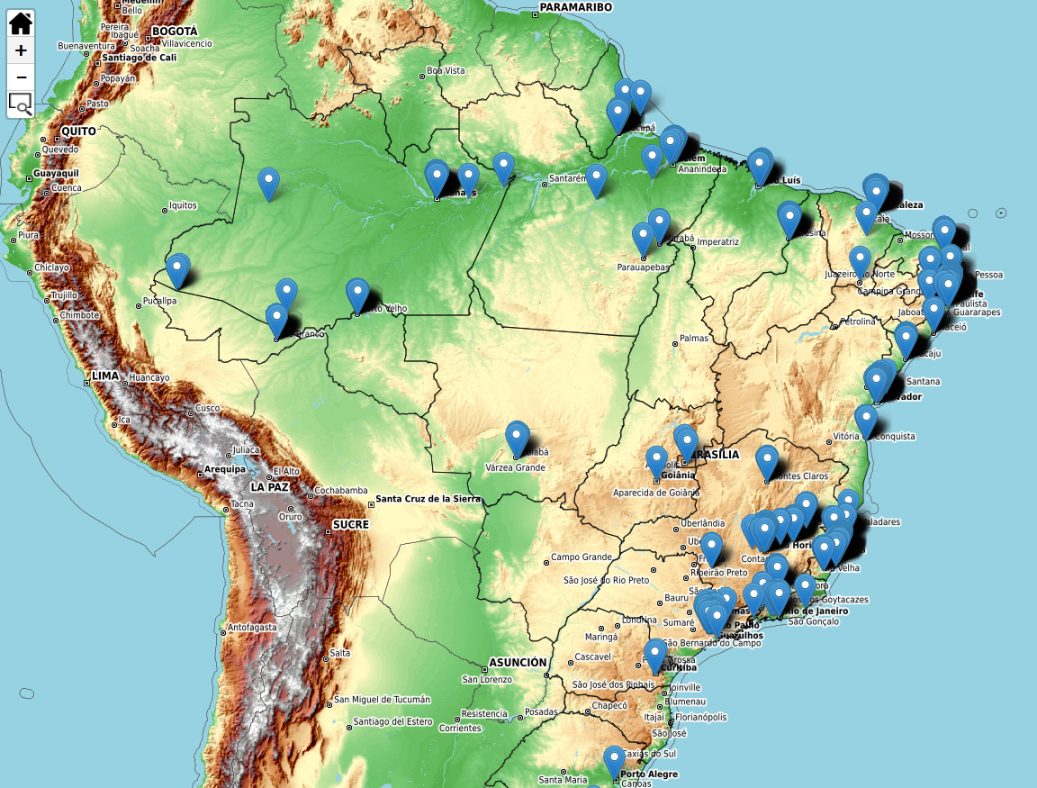 Mapa do Brasil, com potencialidades de periferias urbanas do país.