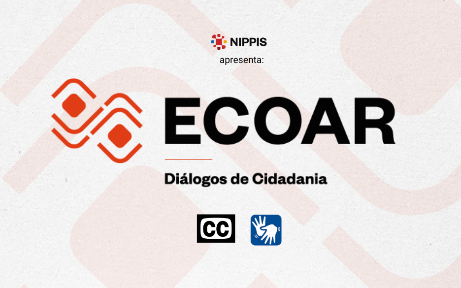 Imagem de divulgação com o logo do Ecoar e símbolos geométricos, escrito Nippis e Diálogos de Cidadania.