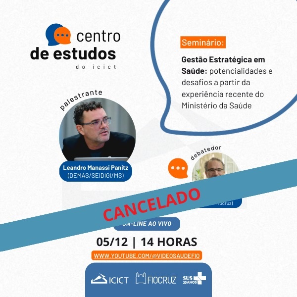 Imagem de divulgação do Centro de Estudos, com o título do evento, data (5/12) e horário (14h).