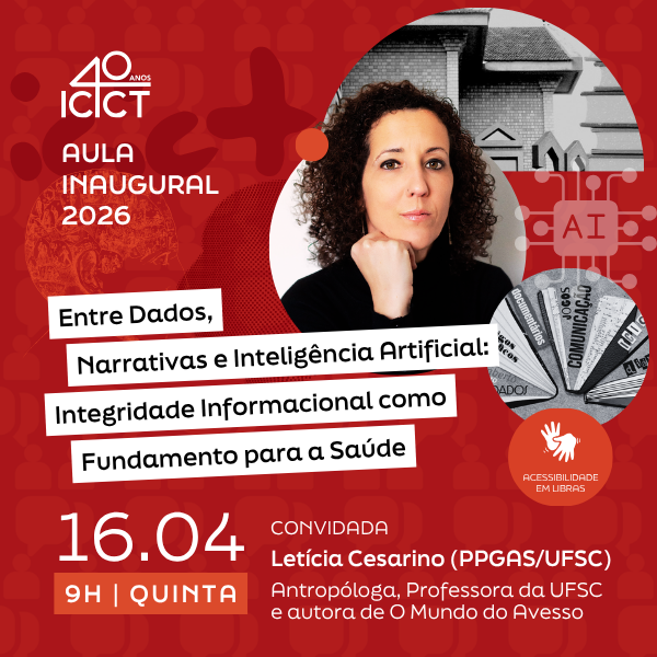 Imagem de divulgação da aula inaugural do Ensino do Icict, com antropóloga Leticia Cesarino