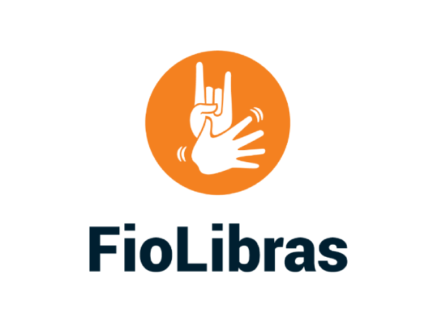 Logo do app FioLibras com duas mãos envoltas em círculo laranja.