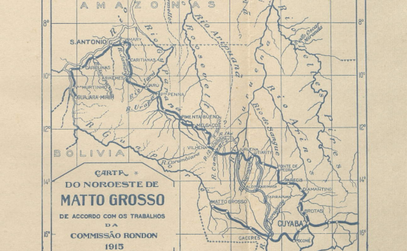 Carta do noroeste de Matto Grosso, de acordo com os trabalhos da Commissão Rondon (1915). Divulgação/Obras Raras Fiocruz. Obras raras: imagens do acervo da Comissão Rondon