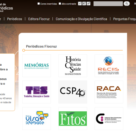 Página inicial do Portal de Periódicos Fiocruz Página inicial do Portal de Periódicos Fiocruz, com link e logos das revistas científicas da Fundação