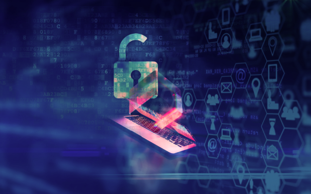 Fundo azul com símbolos de internet, acesso aberto e um teclado. Arte: Vera Fernandes/Ascom Icict.