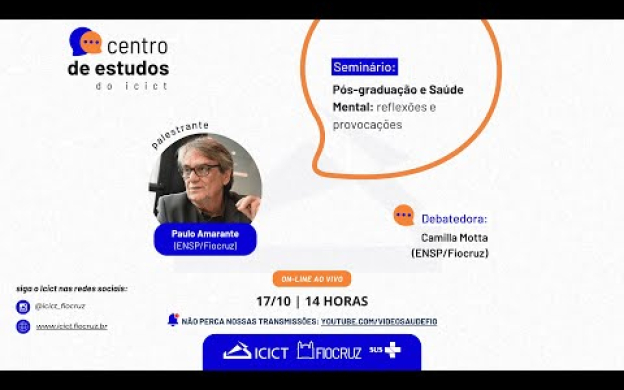 Imagem de divulgação do Centro de Estudos, escrito Pós-Graduação e Saúde Mental: reflexões e provocações (17/10), às 14h.