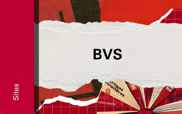 Imagem de divulgação do site da BVS, com fundo vermelho, com ilustração e etiqueta Sites