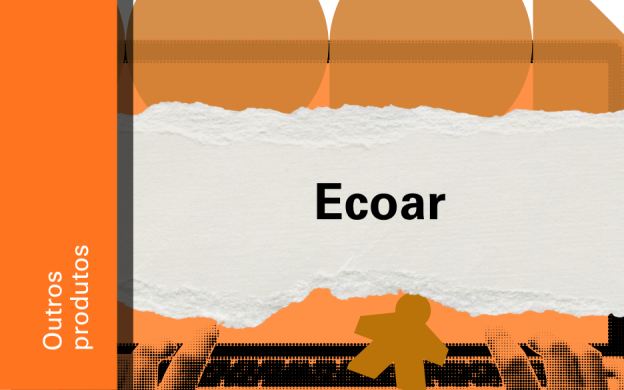 Imagem de divulgação do Ecoar, com fundo laranja, com ilustração e etiqueta Outros Produtos