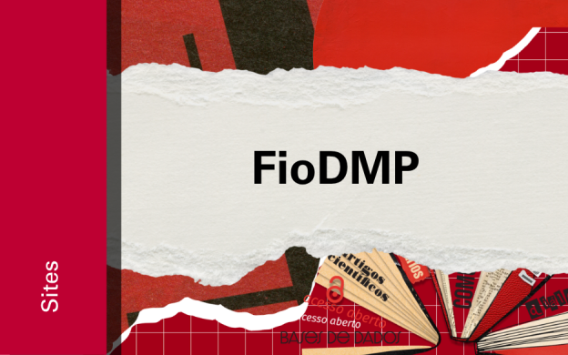 Imagem de divulgação do FioDMP, com fundo vermelho, lustração e etiqueta Sites