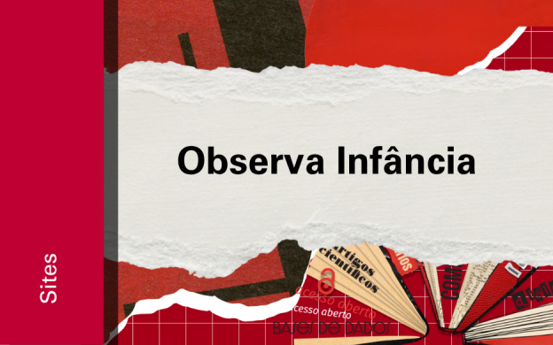 Imagem de divulgação do site Observa Infância, com fundo vermelho, com ilustração e etiqueta Sites
