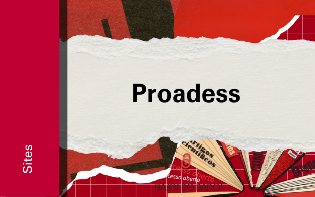 Imagem de divulgação do site Proadess, com fundo vermelho, com ilustração e etiqueta Sites
