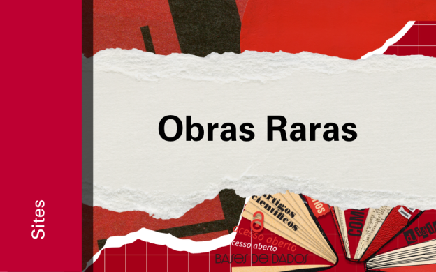 Imagem de divulgação de Obras Raras, com fundo vermelho, com ilustração e etiqueta Sites