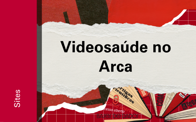 Imagem de divulgação da VideoSaúde no site Arca, com fundo vermelho, com ilustração e etiqueta Sites