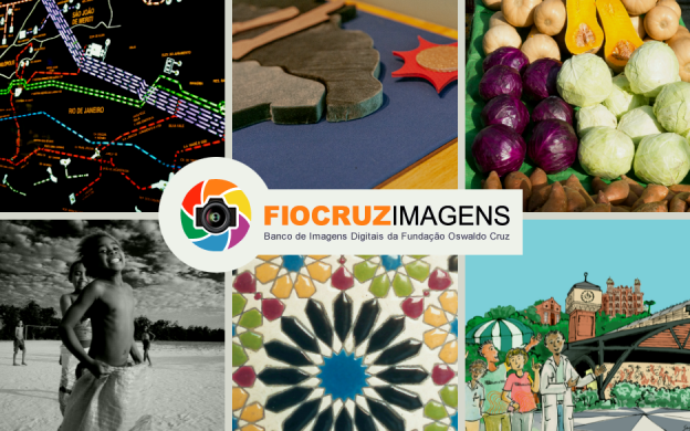 Colagem de ilustrações e fotos do banco de imagens da Fiocruz, escrito Fiocruz Imagens - o banco de imagens digitais da Fundação Oswaldo Cruz. Arte: Thays Coutinho/Ascom.