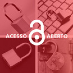 Cadeado aberto, em acesso aberto,  com fundo vermelho com outros cadeados e teclado de computador. Arte: Thays Coutinho/Ascom