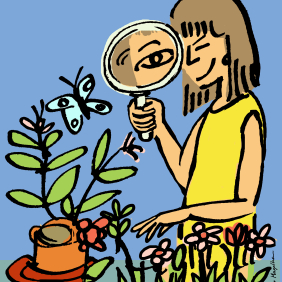 Ilustração de pessoa olhando objeto com lupa - Sergio Magalhães/Fiocruz Imagens 