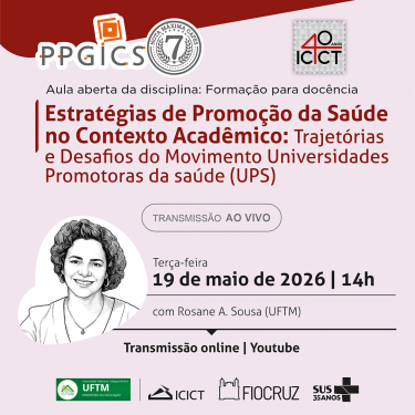 Imagem de divulgação da aula aberta sobre estratégias de promoção de saúde no contexto acadêmico.