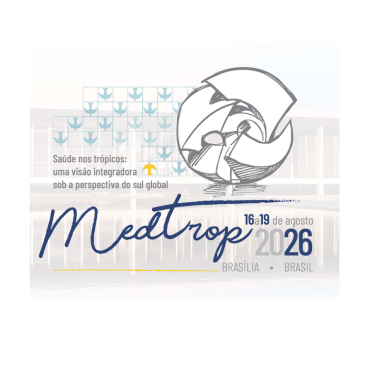 Logo do Medtrop 2026 com tema “Saúde nos trópicos”, símbolo gráfico circular, datas 16 a 19 de agosto, em Brasília