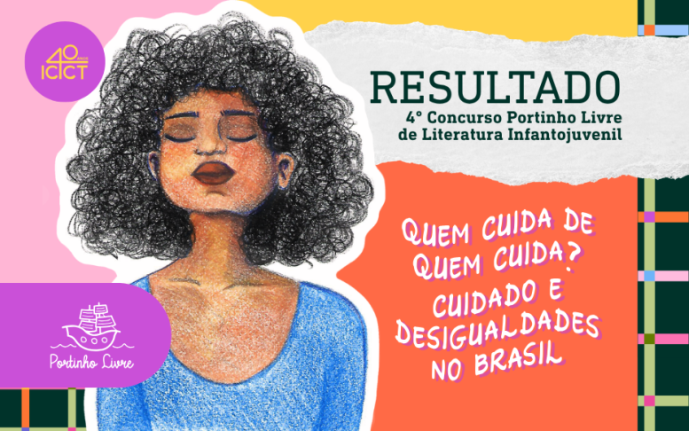 Resultado do 4º Concurso Portinho Livre. Ilustração de pessoa com cabelos cacheados. Tema: cuidado e desigualdades no Brasil.