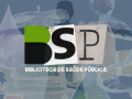 Arte com fundo azulado e desenhos diferentes - de DNA, insetos etc - escrito Biblioteca de Saúde Pública. Arte: Thays Coutinho/Ascom.