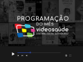 Cartazes de vídeos da VideoSaúde com logo e sinal de play do vídeo. Arte: Thays Coutinho (Ascom/Icict).