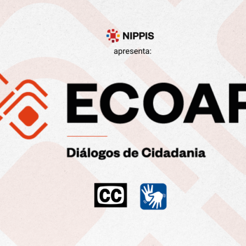 Imagem de divulgação com o logo do Ecoar e símbolos geométricos, escrito Nippis e Diálogos de Cidadania.