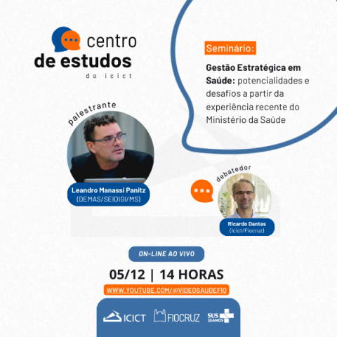 Imagem de divulgação do Centro de Estudos, com o título do evento, data (5/12) e horário (14h).