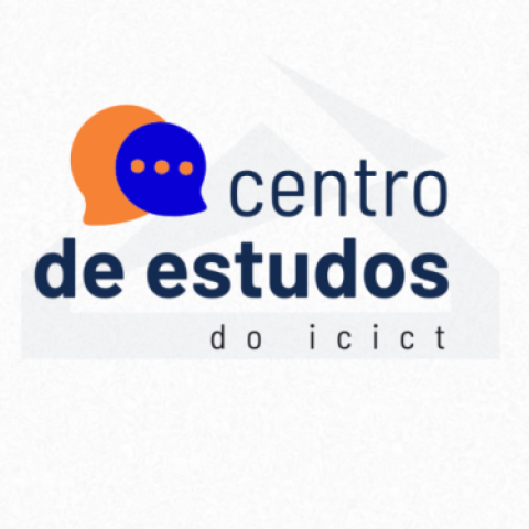 Logomarca do Centro de Estudos do Icict, com ícones de balões de diálogo e o nome da iniciativa sobre fundo claro.