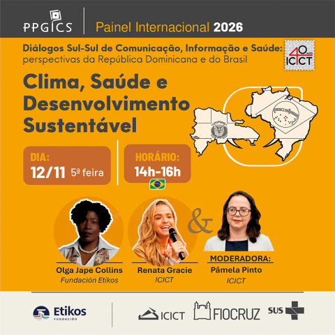 Card do Painel Internacional 2026: Clima, Saúde e Desenvolvimento Sustentável, dia 12/11, das 14h às 16h, com três participantes