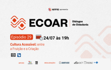 Fundo alaranjado, com o dia do evento (24/7), horário (19h), o título (Cultura Acessível: entre a fruição e a criação). Arte Nippis