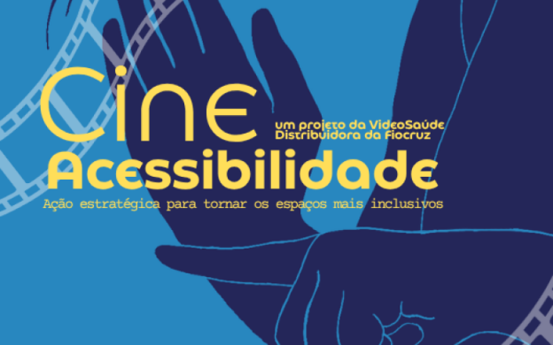 Imagem de divulgação do Cine Acessibilidade com sinal fazendo Libras
