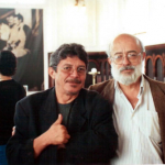 Sérgio Arouca (do lado direito), na Seção de Obras Raras da Biblioteca de Manguinhos. 115 anos da Biblioteca de Manguinhos.