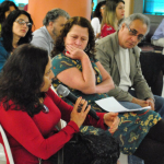 Inesita Araujo, Janine Cardoso e Umberto Trigueiros na palestra de André Lemos