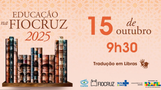 Imagem de divulgação, com um Castelo de livros, escrito Fiocruz na Educação 2025.