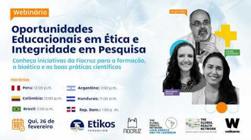Imagem de divulgação do evento, escrito  Oportunidades Educacionais em Ética e Integridade em Pesquisa