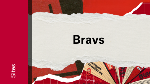 Imagem de divulgação do Bravs, com fundo vermelho, com ilustração e etiqueta Sites