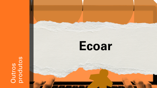 Imagem de divulgação do Ecoar, com fundo laranja, com ilustração e etiqueta Outros Produtos