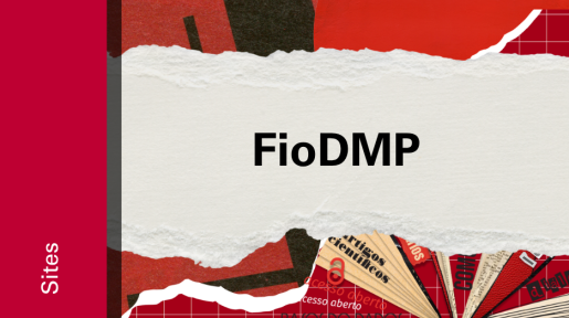 Imagem de divulgação do FioDMP, com fundo vermelho, lustração e etiqueta Sites