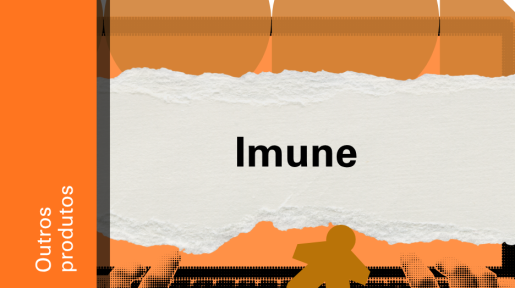 Imagem de divulgação do jogo Inune, com fundo laranja, com ilustração e etiqueta Outros Produtos