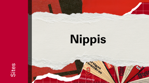 Imagem de divulgação do site do Nippis, com fundo vermelho, com ilustração e etiqueta Sites