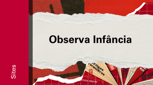 Imagem de divulgação do site Observa Infância, com fundo vermelho, com ilustração e etiqueta Sites