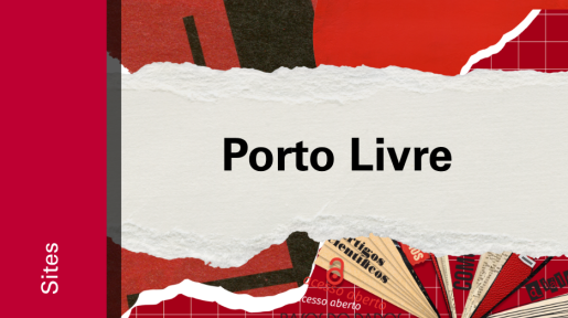 Imagem de divulgação do site da Porto Livre, com fundo vermelho, com ilustração e etiqueta Sites