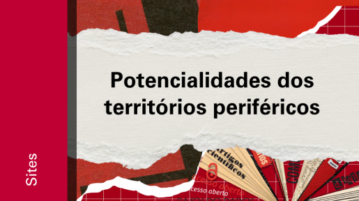 Imagem de divulgação do site do mapa de potencialidades, com fundo vermelho, com ilustração e etiqueta Sites