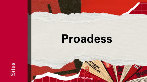 Imagem de divulgação do site Proadess, com fundo vermelho, com ilustração e etiqueta Sites