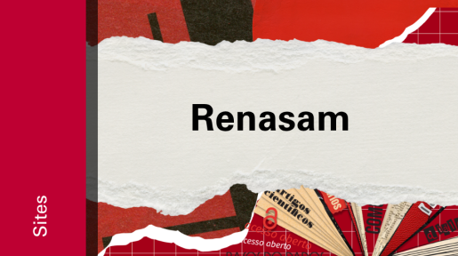 Imagem de divulgação da Renasam, com fundo vermelho, com ilustração e etiqueta Sites