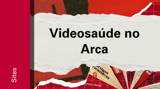 Imagem de divulgação da VideoSaúde no site Arca, com fundo vermelho, com ilustração e etiqueta Sites