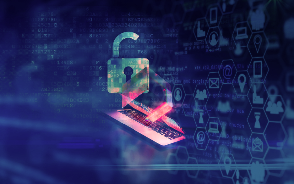Fundo azul com símbolos de internet, acesso aberto e um teclado. Arte: Vera Fernandes/Ascom Icict.